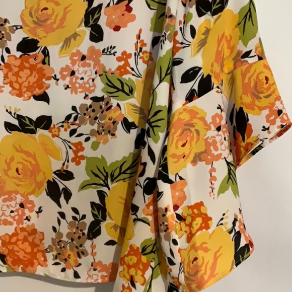 Kasper Top - Blouse Tangerine Yellow Floral PXL 100% Polyester Flair Sleeves - Picture 4 of 10